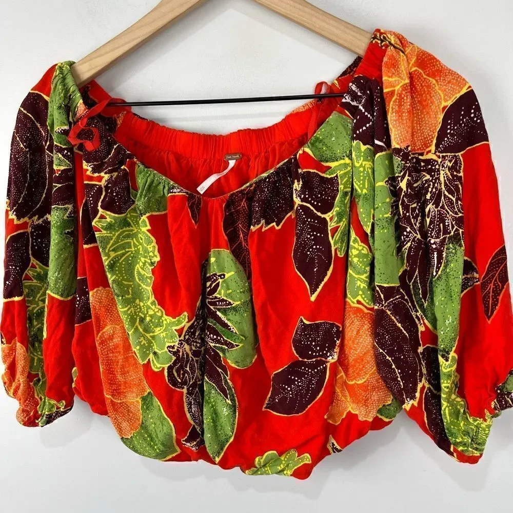 Free People Bright Red Orange Crop Top with sprint XS